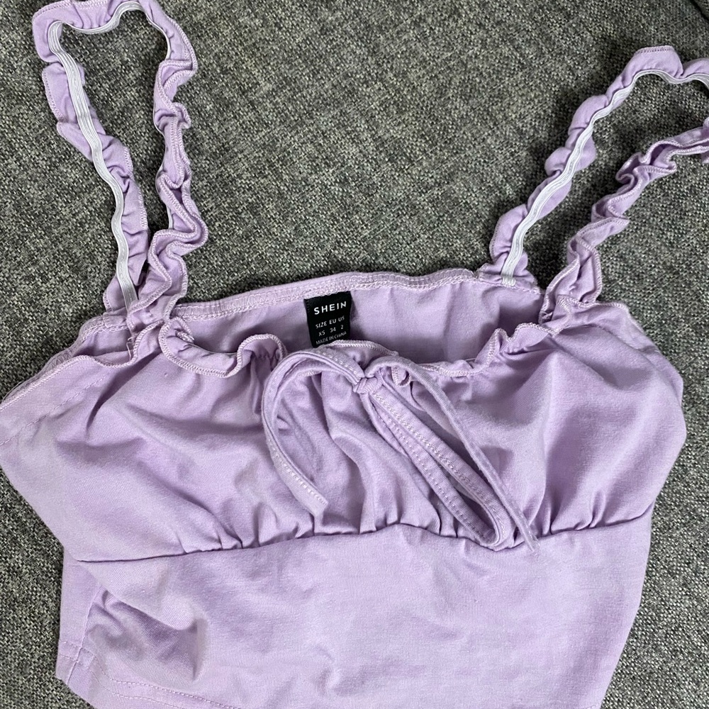 SHEIN Purple Camisole Ruched Tie Front Crop Top